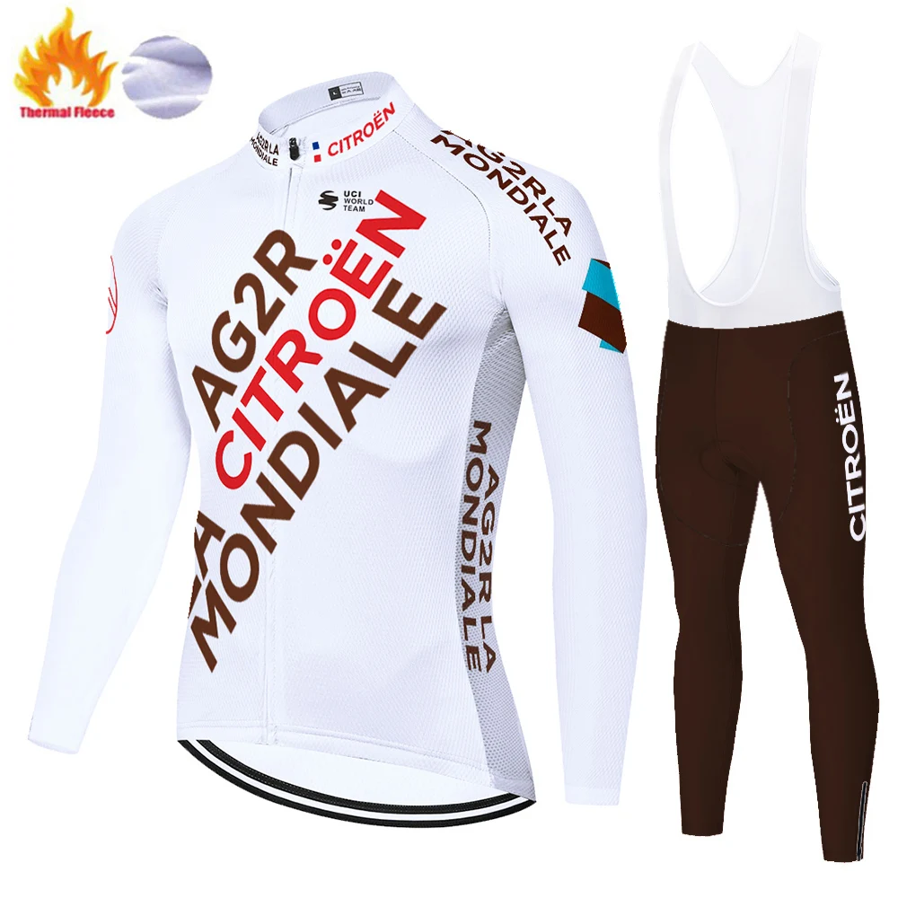 Зимняя Тепловая флисовая уличная велосипедная кофта AG2R с длинным рукавом 2020 |