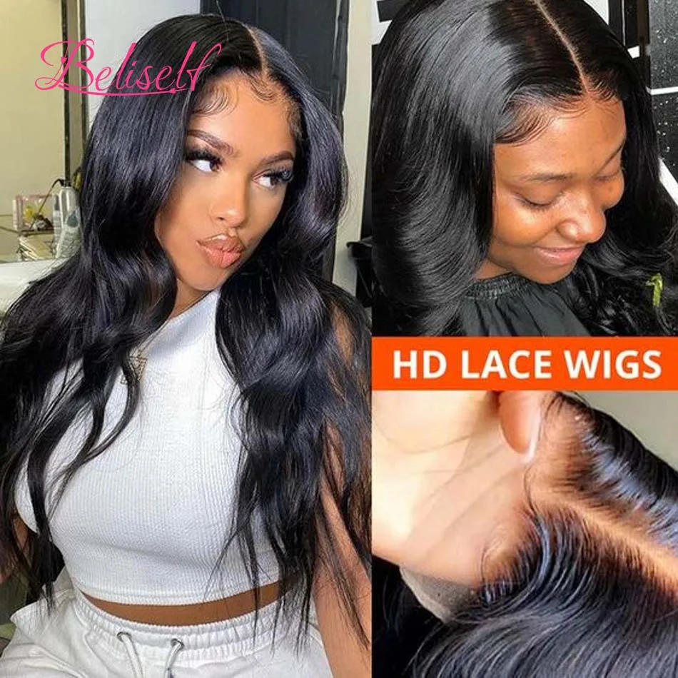 

13x6 HD Lace Frontal Wig Brazilian Body Wave Transparent Lace Front Human Hair Wigs Pre Plucked Lace Wigs for Women Beliself