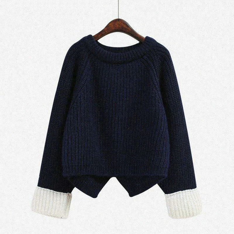 

Lazy Loose Casual Raglan Sleeve Color Block Cuffs O-Neck Sweaters Autumn Winter Knit Top Pullovers For Women
