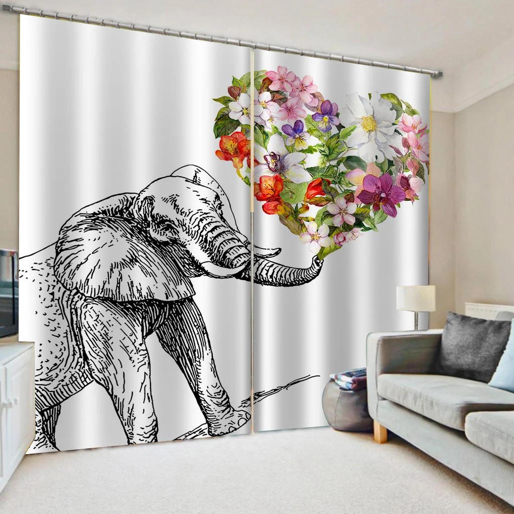 

Creative 3D Curtain Elephant Love Curtains For Living Room Bedroom Brief Photo Cortina Drapes For Window Treatment