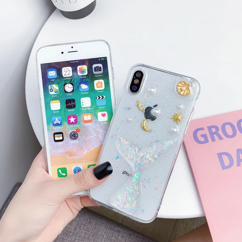 Мягкий чехол для телефона с блестками и жемчугом Xiaomi 10 Redmi Note 9S 8 8A 7 K20 K30 Pro Lite Ocean Style