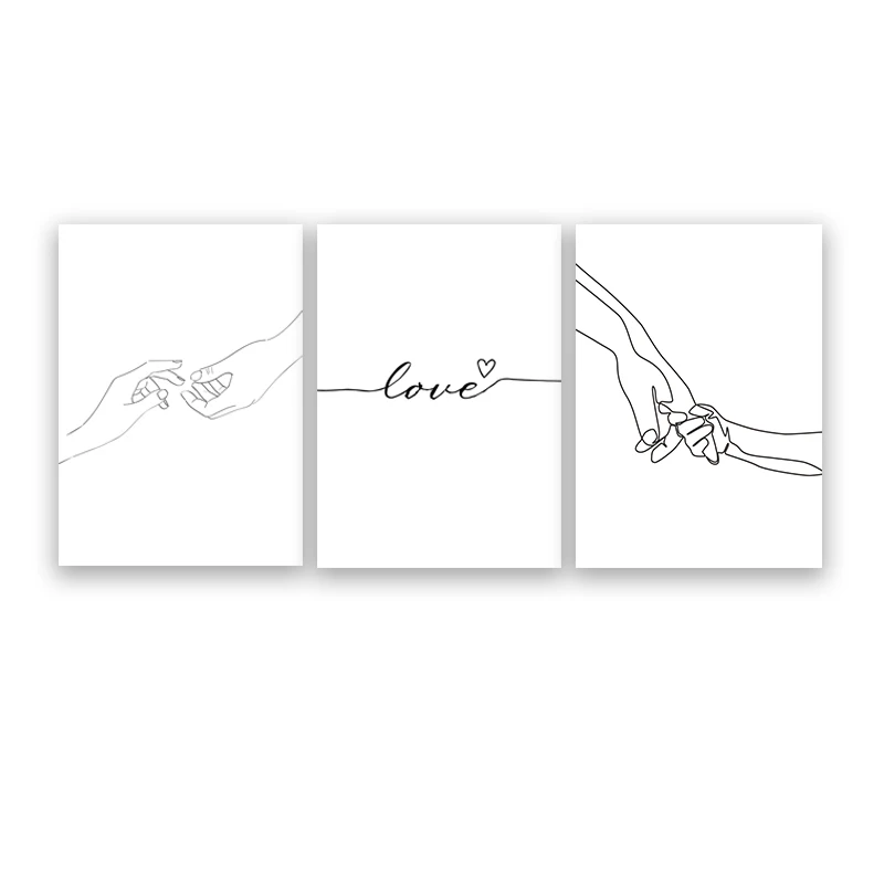Скандинавская черно белая Картина на холсте с надписью love hand in плакат Настенная