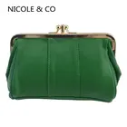 Кошелек NICOLE  CO женский из натуральной овечьей кожи, оригинальный бумажник для мелочи с металлической рамкой, маленький держатель для карт