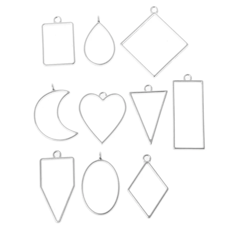 

10Pc Assorted Geometric Hollow Pressed Flower Frame Pendant Resin Jewelry Making 875B