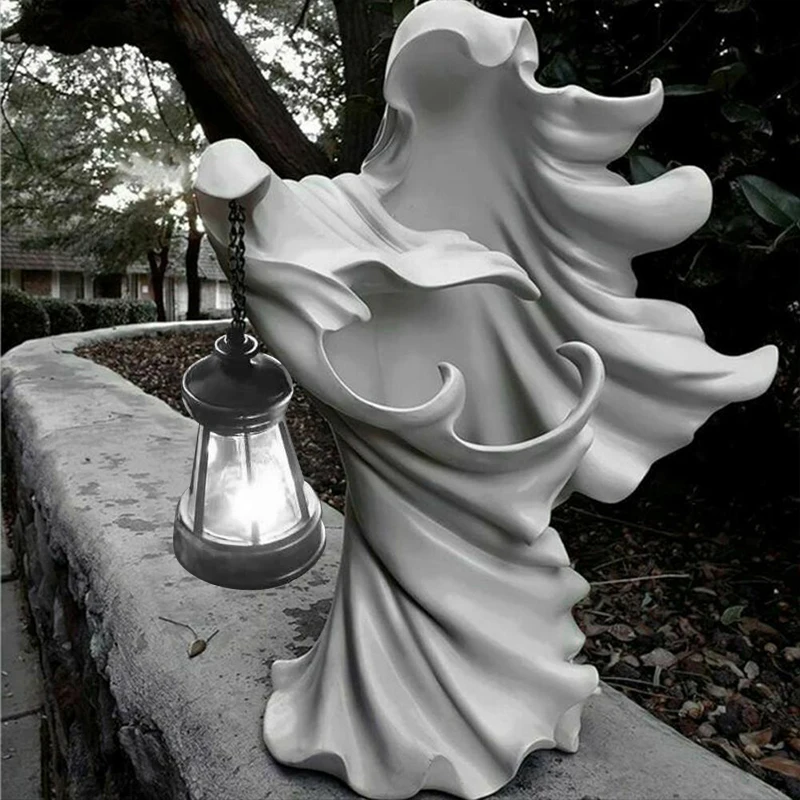 Hell Messenger with Lantern Ghost Seeking Light Witch Resin Statue Realistic Sculpture Halloween Ornament Decorative Lamp | Дом и сад