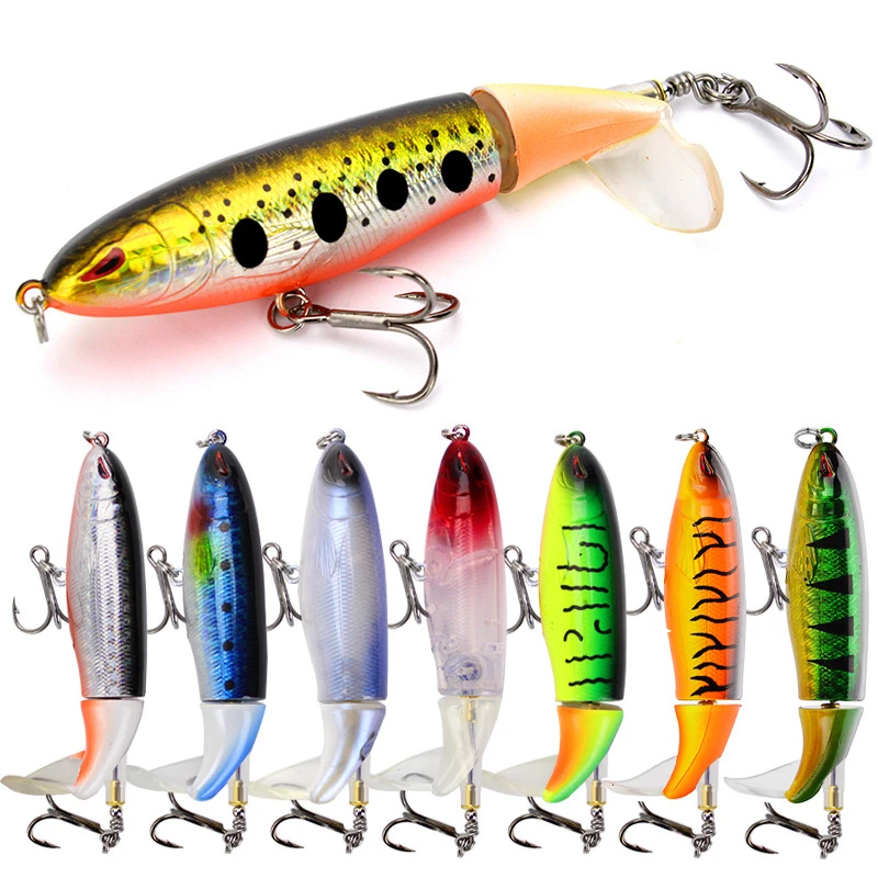 

1pcs 9cm 13g Top Water Popper Fishing Lure Artificial Hard Bait 3D Eyes Lures Soft Rotating Tail Wobblers Fishing Tackle pesca