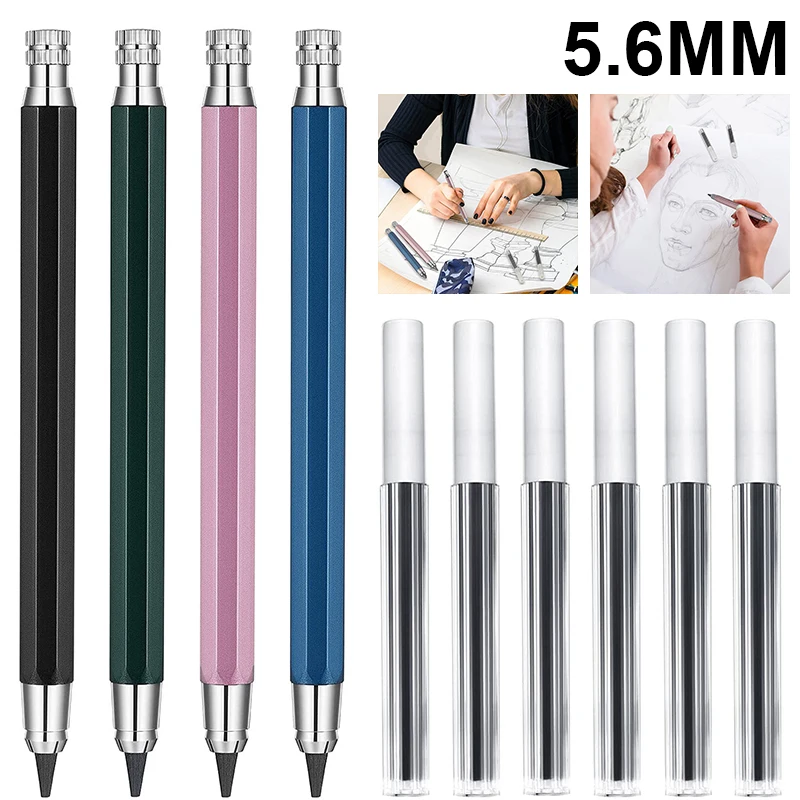 S Set 4pcs Metal Holder Pencils With 6 Tubes Graphite Refill