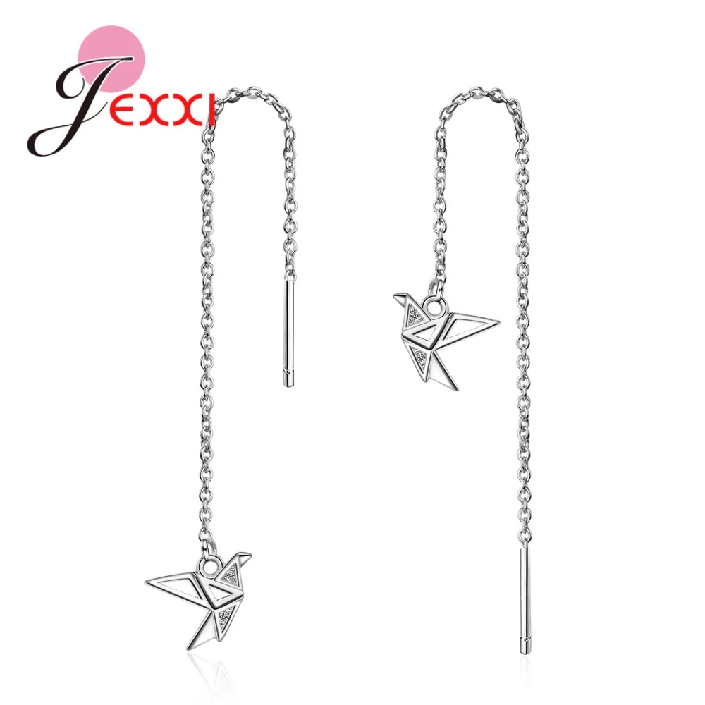 Милые длинные серьги с птицами для женщин и девочек однотонные из стерлингового