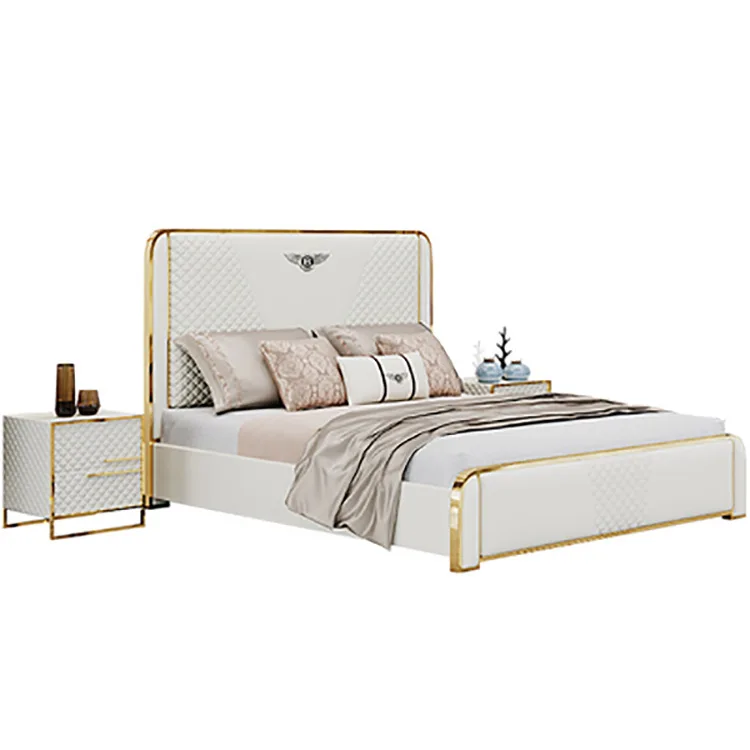 Роскошная кровать кожаная простая постмодерн мягкая европейская спальня