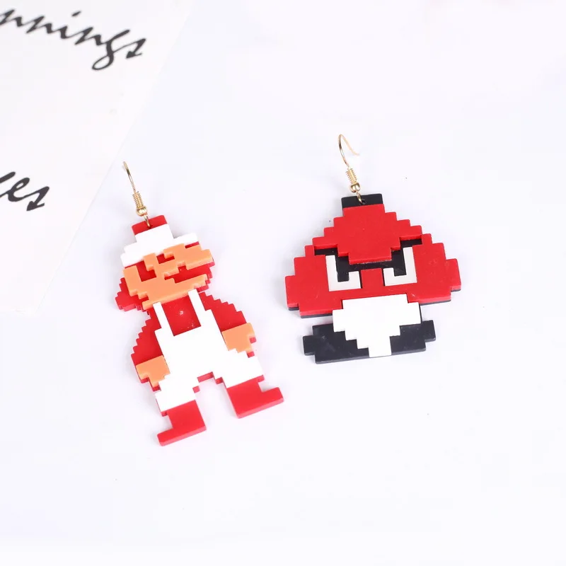 Серьги-подвески женские с красным и желтым лицом Марио большие подарок для