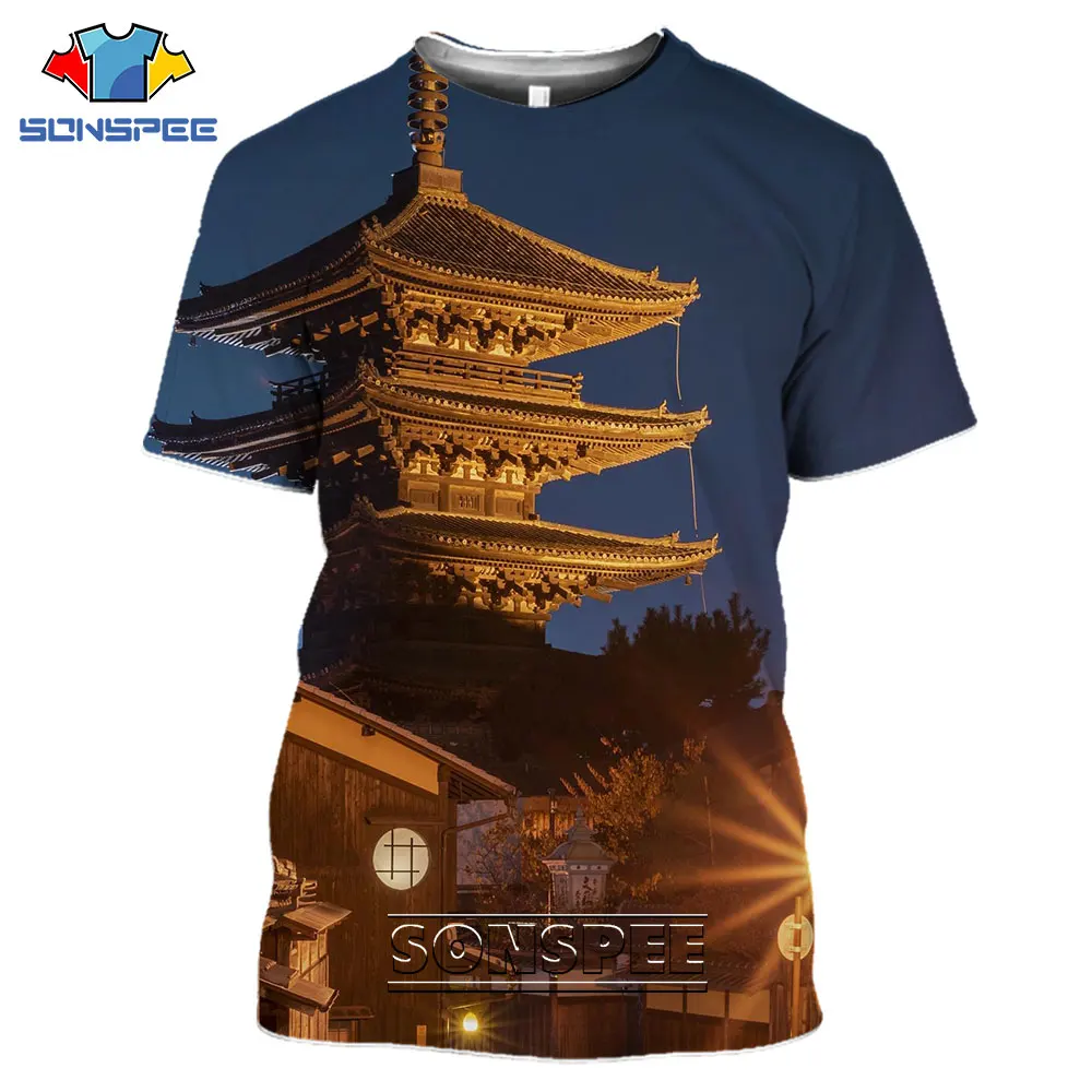 

SONSPEE Japanese Street Tokyo City Building Road Men's T Shirt Casual Hip Hop Short Sleeve 3D Print Men Women Tee Tops Clothing