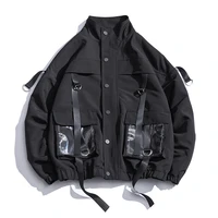 2021 men military jacket coats casual windbreaker ribbons pockets mens overalls bomber jacket hip hop streetwear man outwear
