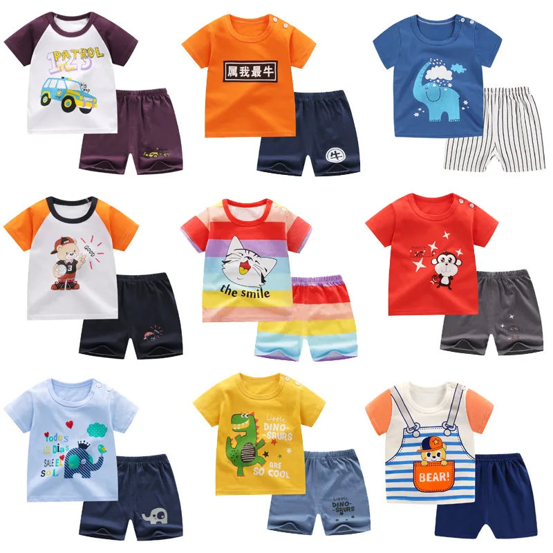 

Children's Clothing New Summer Short-Sleeved T-Shirt Boy Suit Pure Cotton Middle and Small Kids Cartoon BT22