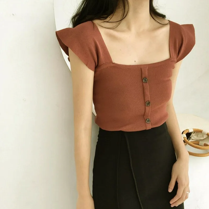 Новая женская летняя кофта Вязанная одежда без рукавов приталенный квадратный