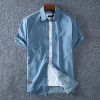 2020 summer new mens denim shirt large size short sleeve fashion loose casual cotton cowboy shirt male brand 6xl 7xl 8xl