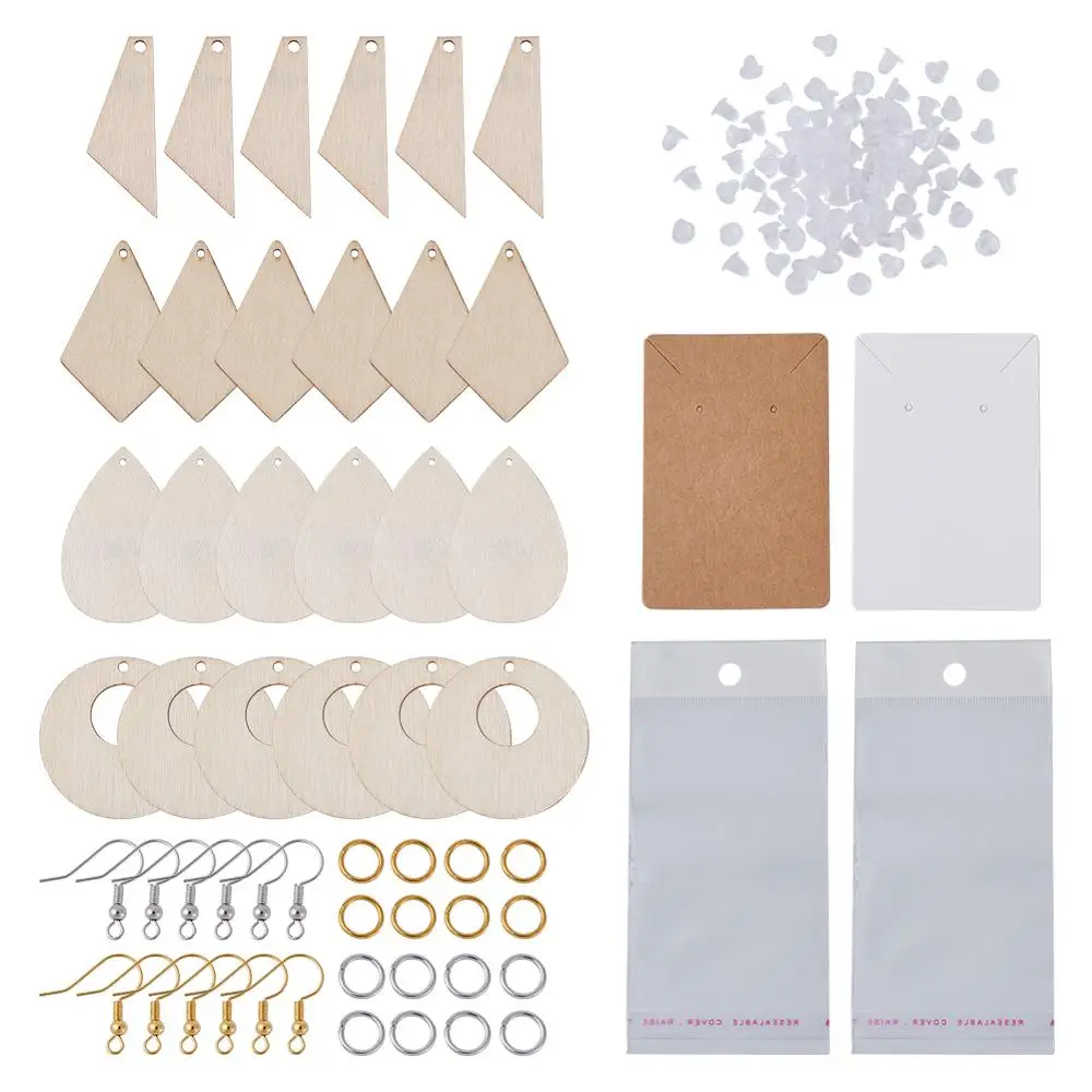 

80 шт./компл. DIY серьги, с пустым натуральным Тополем Деревянные Подвески, латунные кольца и серьги крючки ювелирные изделия аксессуары