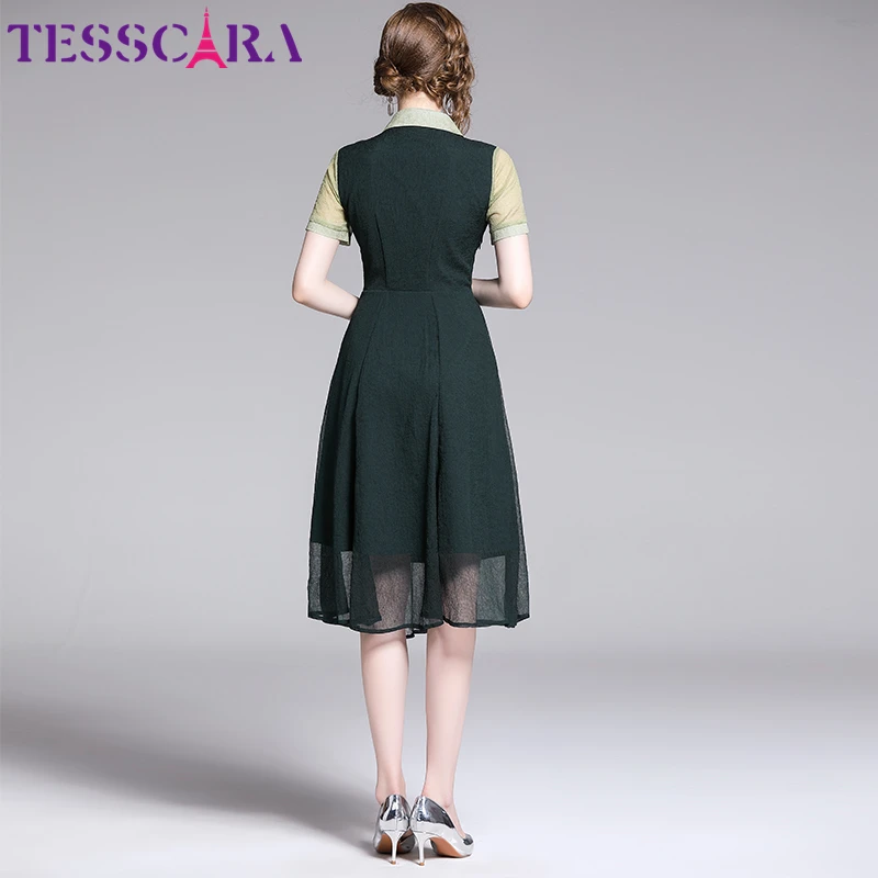 TESSCARA женское летнее элегантное платье с вышивкой рубашка женские офисные