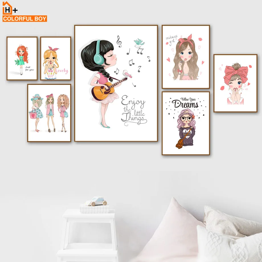 

Lovely Sing Collage Flower Girl Cartoon Nordic Posters And Prints Wall Art Canvas Painting Print Wall Pictures For Living Room