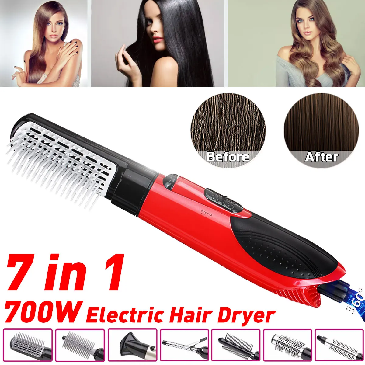 

One Step Hair Dryer & Volumizer 7 in 1 Salon Electric Hot Air Blow Styling Brush Negative Ion Generator Hair Straightener Curler