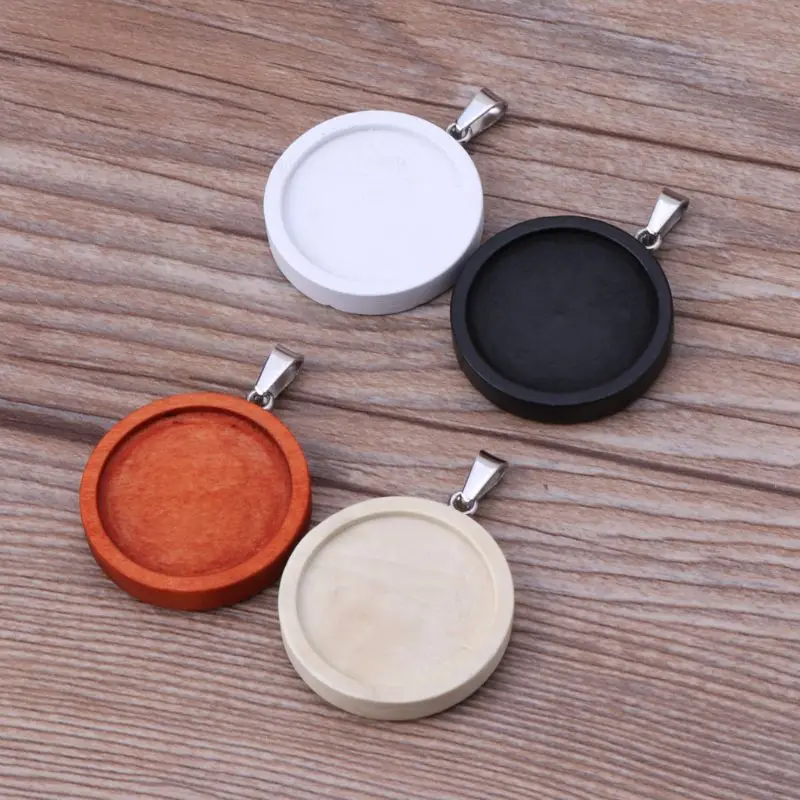 Деревянная круглая рамка ожерелье кулон открытая Кабошон оправа УФ Смола амулет