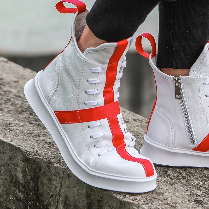 

Men Sneakers Hip-hop Street Dance High-top Men's Leather Casual Shoes With Thick Bottom Shoes Star Yellow White Flat Shoes 2020