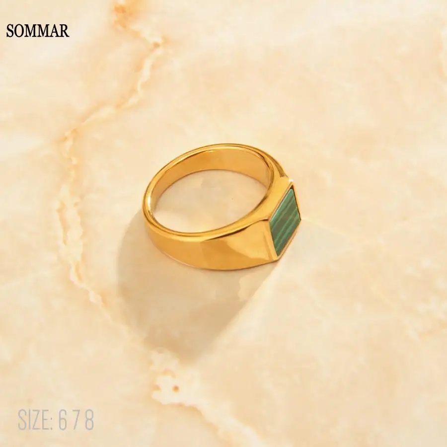 SOMMAR Newest Gold color size 6 7 8 Engagement rings Malachite green square prices in euros Top Quality Jewelry