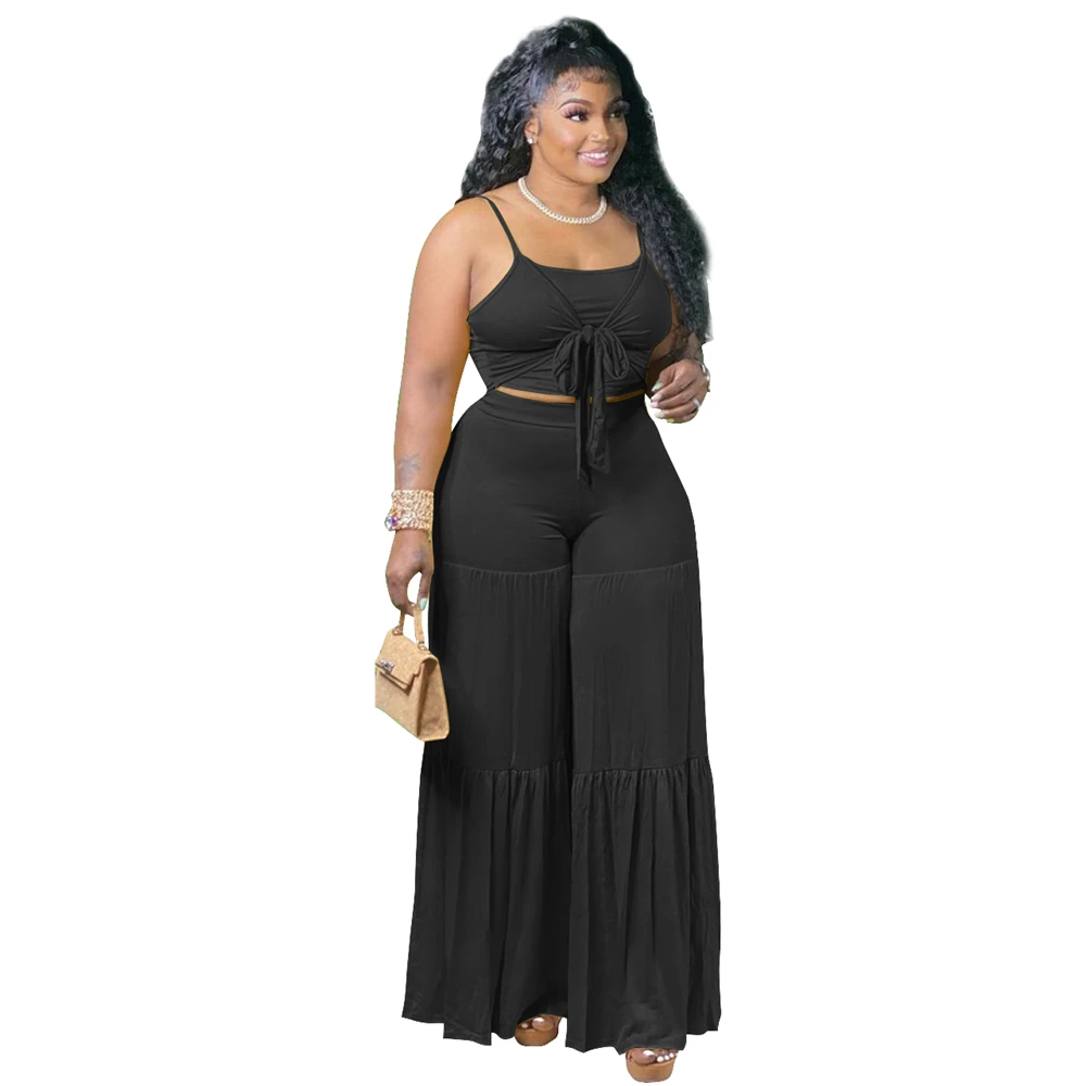 

Q21y858 European and American women's sexy suspender pleated wide leg pants two piece set available from stock