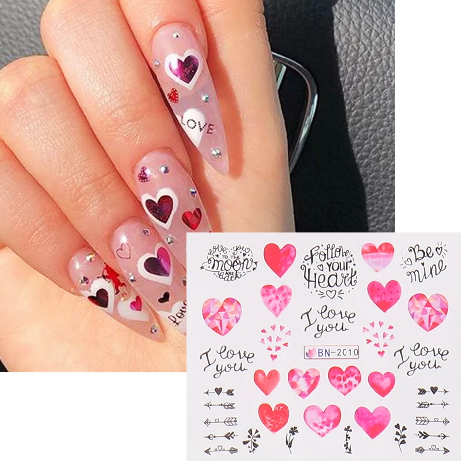 Валентина любовное письмо наклейки для ногтей Paris Heart Kiss Water Slider Nail Art Decoracion