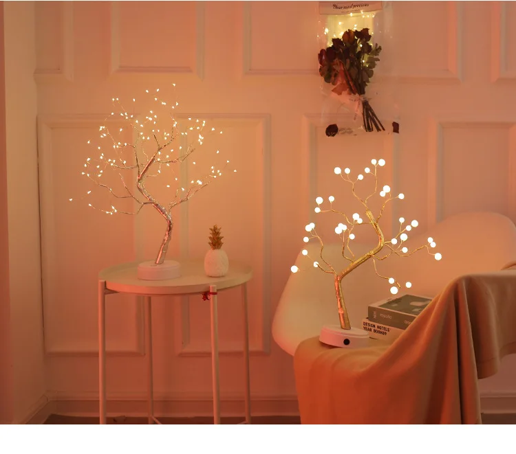 

1 PC USB Fire Tree Light Copper Wire Table Lamps LED Night Light For Home Bedroom Wedding Party Bar Christmas Decoration