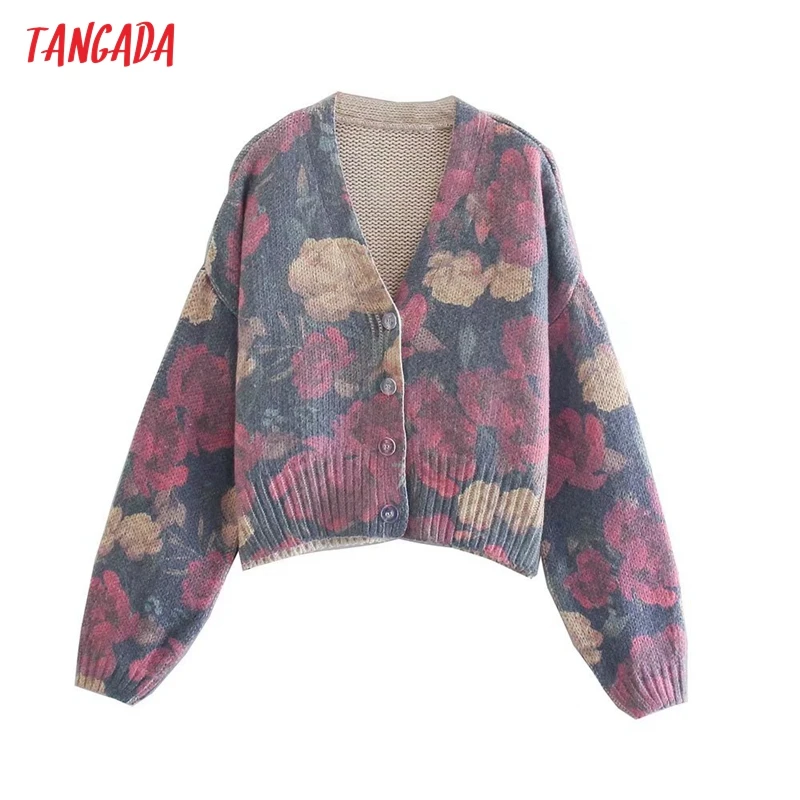 

Женский винтажный Укороченный кардиган-оверсайз с цветочным принтом