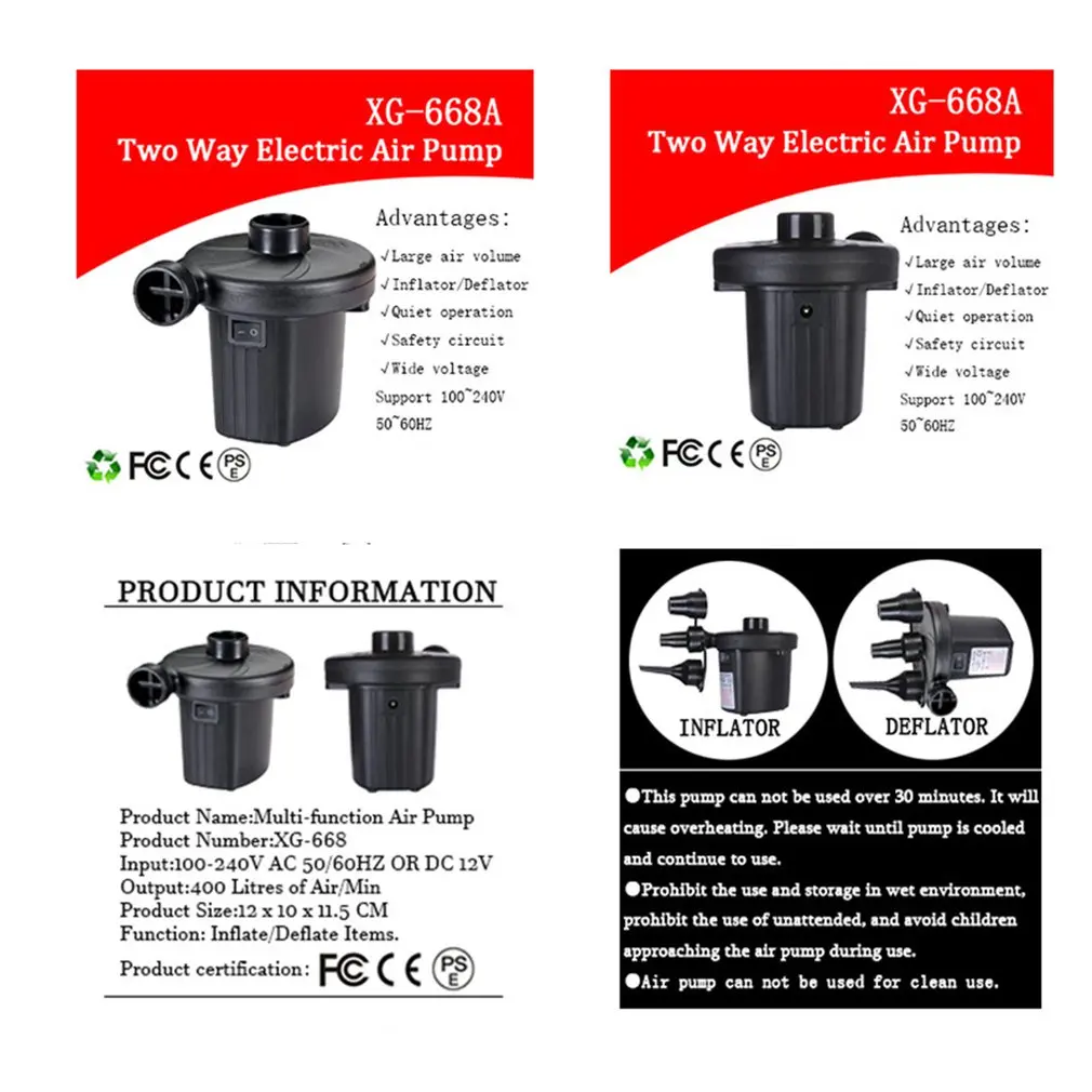 

Electric Air Pump Inflator 220V 12V Car Air Compressor Fast Fill PumpWith 3 Nozzles For Camping Buoys Inflatable Boats Cushions