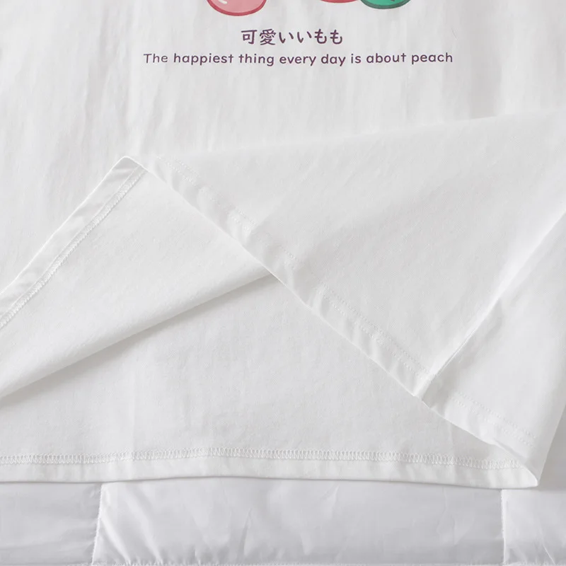 

Japanese sweet peach print o neck short sleeve T-shirt women