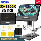 Электронный микроскоп AD208S 5X-1200X, цифровой микроскоп, камера для пайки, увеличительный прицел 1080P, регулируемый, с 10 светодиодный ными лампами