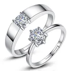 Регулируемые серебряные парные обручальные кольца с цирконом для женщин и мужчин, модное обручальное кольцо Стразы для пары