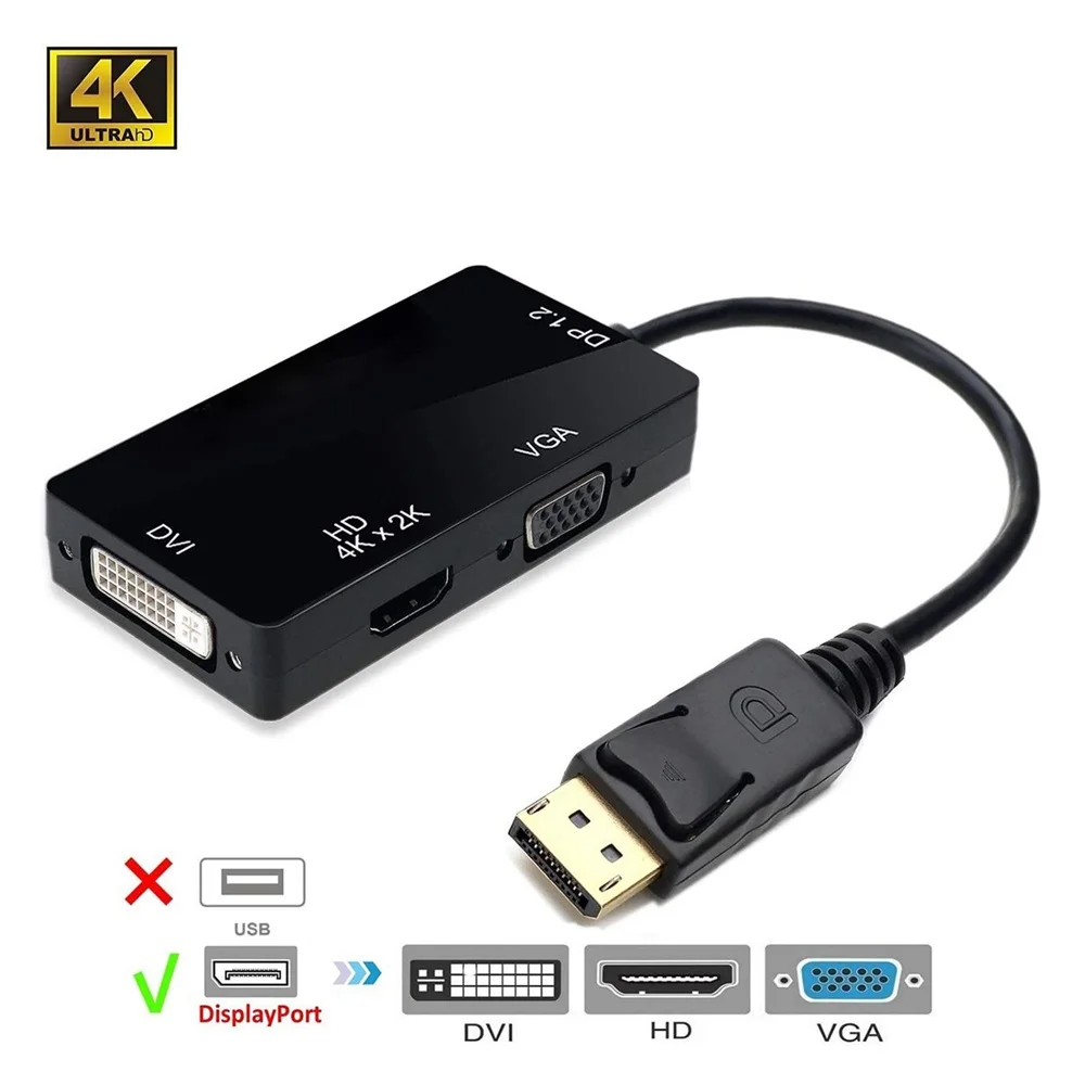 

3 In 1 DP to VGA DVI 1080P HDMI-Compatible Adapter Displayport Male to 4K*2K HDMI-Compatible DVI Female Converter For PC Laptop