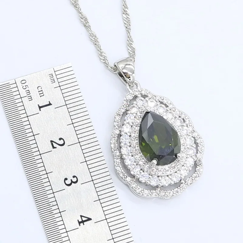 Набор украшений для женщин набор из зеленого оливкового и серебряного цветов