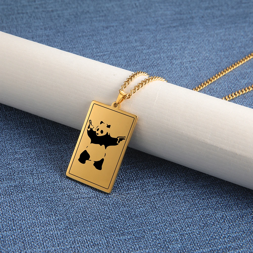 Fishhook Ожерелье из нержавеющей стали с подвеской в виде большой панды пистолета