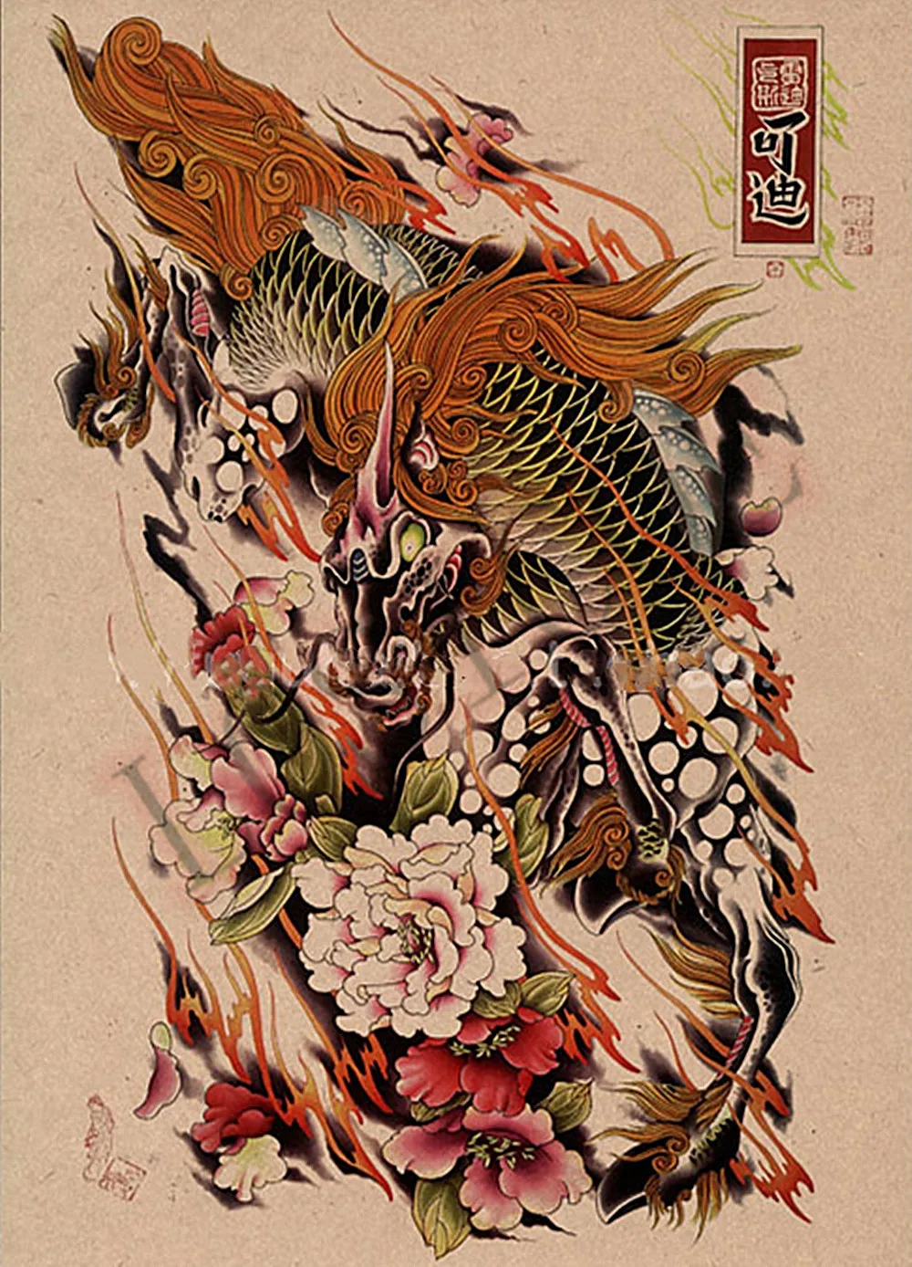 Художественный плакат в стиле ретро с татуировкой на теле Ukiyo-e художественные