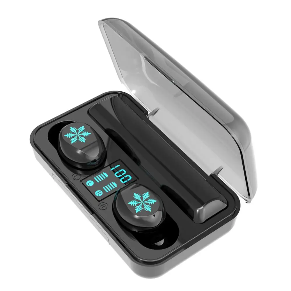 Snowflower LED F9 TWS Bluetooth 5,0 спортивные наушники стерео Беспроводная Hi-Fi гарнитура 7 стилей невидимые мини-наушники с светодиодный зарядным устройством для телефона - Цвет: Snowflower LED