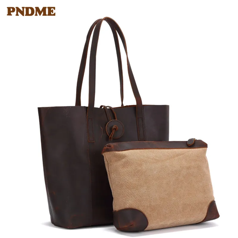PNDME crazy horse, Воловья кожа, мужские женские сумки, сумка для покупок, сумка на плечо, винтажная, простая, ручная работа, роскошная, натуральная кожа, сумка-тоут