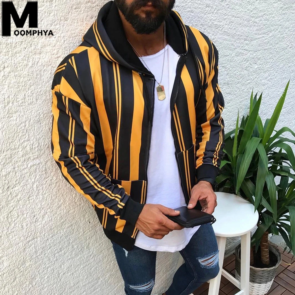 Мужской кардиган на молнии Moomphya полосатая толстовка с капюшоном уличная одежда