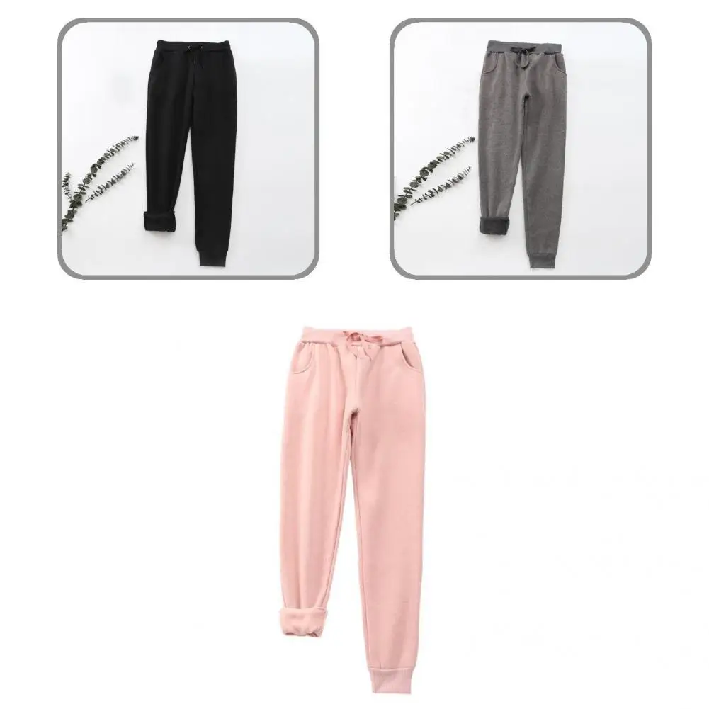 

Trendy Solid Color Fleece Lined Track Pants Casual Pants Ribbed Ankle Ankle-Length
