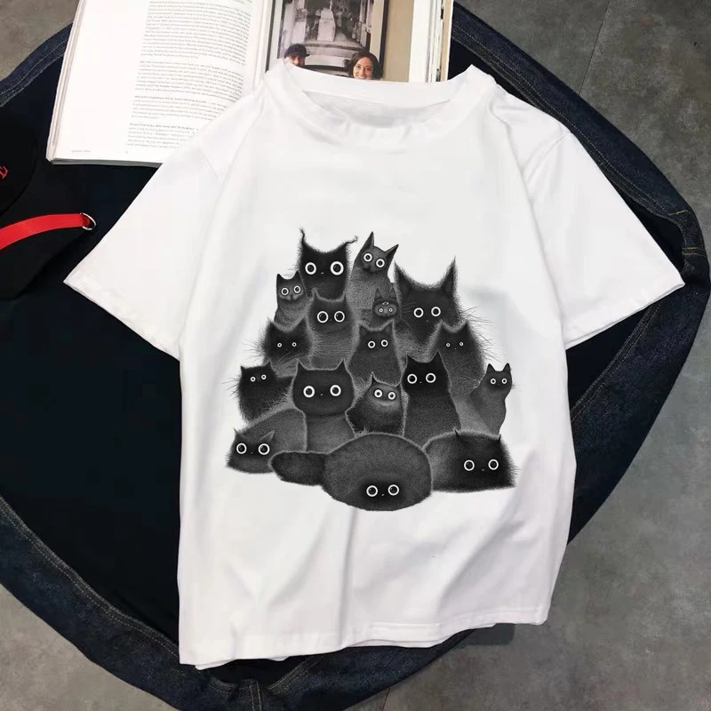 

Kawaii T Shirts Women Cat 2020 New Tops Female T-shirt Loose Tshirt Summer Tee White T-shirts Round Neck Oversized T Shirt