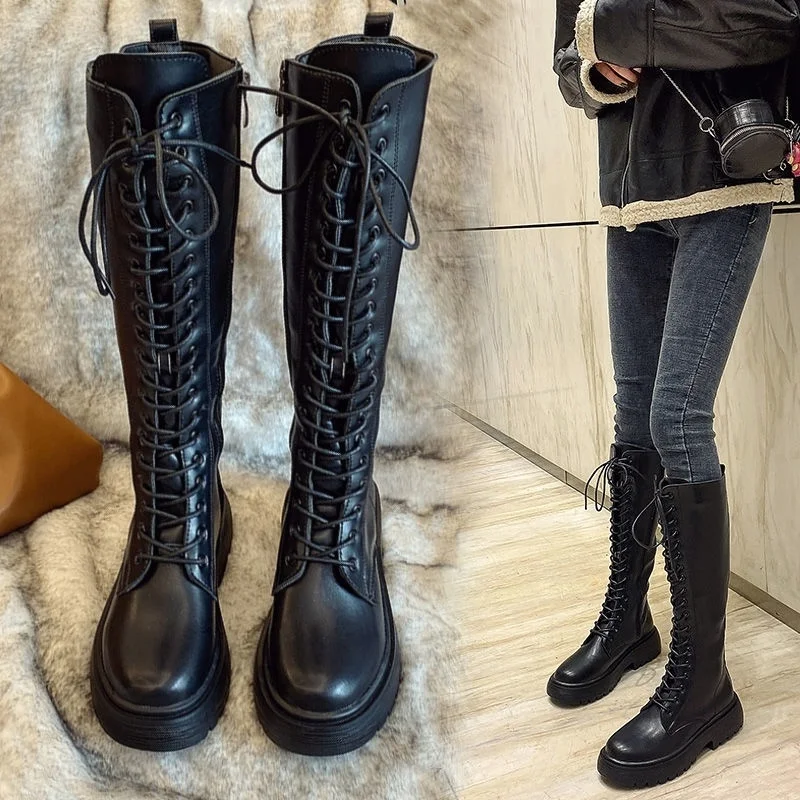 

fashion Net new red boots autumn women's and winter boots high leather boots below knee boots net red thin boots