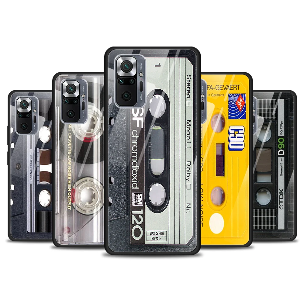 

Vintage Magnetic tape Cassette for Xiaomi Redmi Note 10 Pro Max 10S 9T 9S 9 8T 8 7 Pro 5G Luxury Tempered Glass Phone Case Cover
