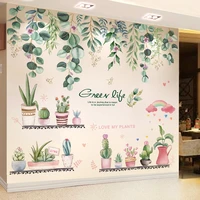 green leaves wall stickers vinyl diy potted plant wall decals for living room kids bedroom children nursery home decoration