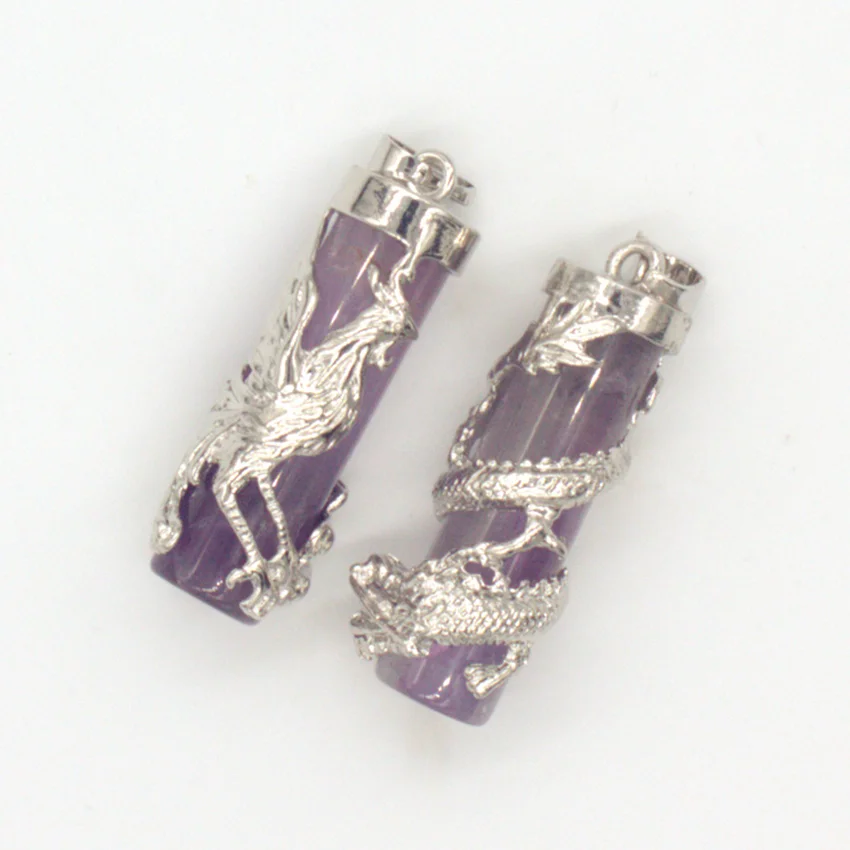 KFT серебреный китайский Стиль цилиндр аметистами розовый кварцевый кристалл