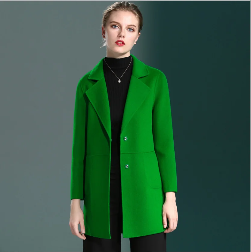 

Green Purple Rose Red Color Big Size Women Cashmere Coat For Mom Slim Short Notched Winter Elegant Lady Double Woolen Overcoat