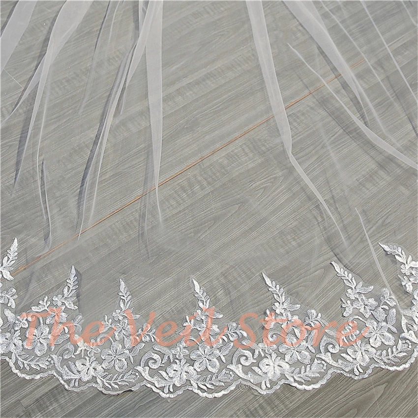 Соборные Длинные Аппликации отделка Свадебные фаты для невест Роскошные цвета