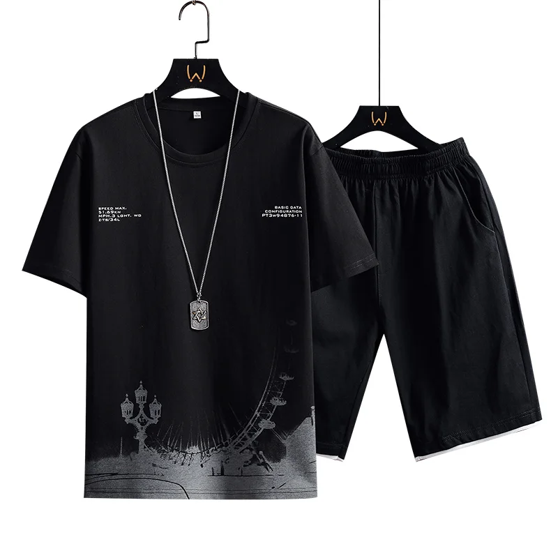 Мужской спортивный костюм футболка с коротким рукавом и шорты чернильным